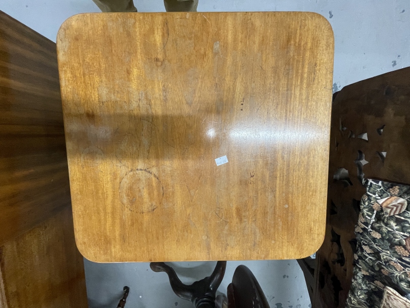 19th cent. Mahogany tripod table A/F, a small round rosewood table with a folding base and a - Image 3 of 3