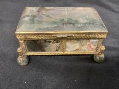 19th cent. Shaped hardstone and gilt metal mounted rectangular snuff or trinket box on ball