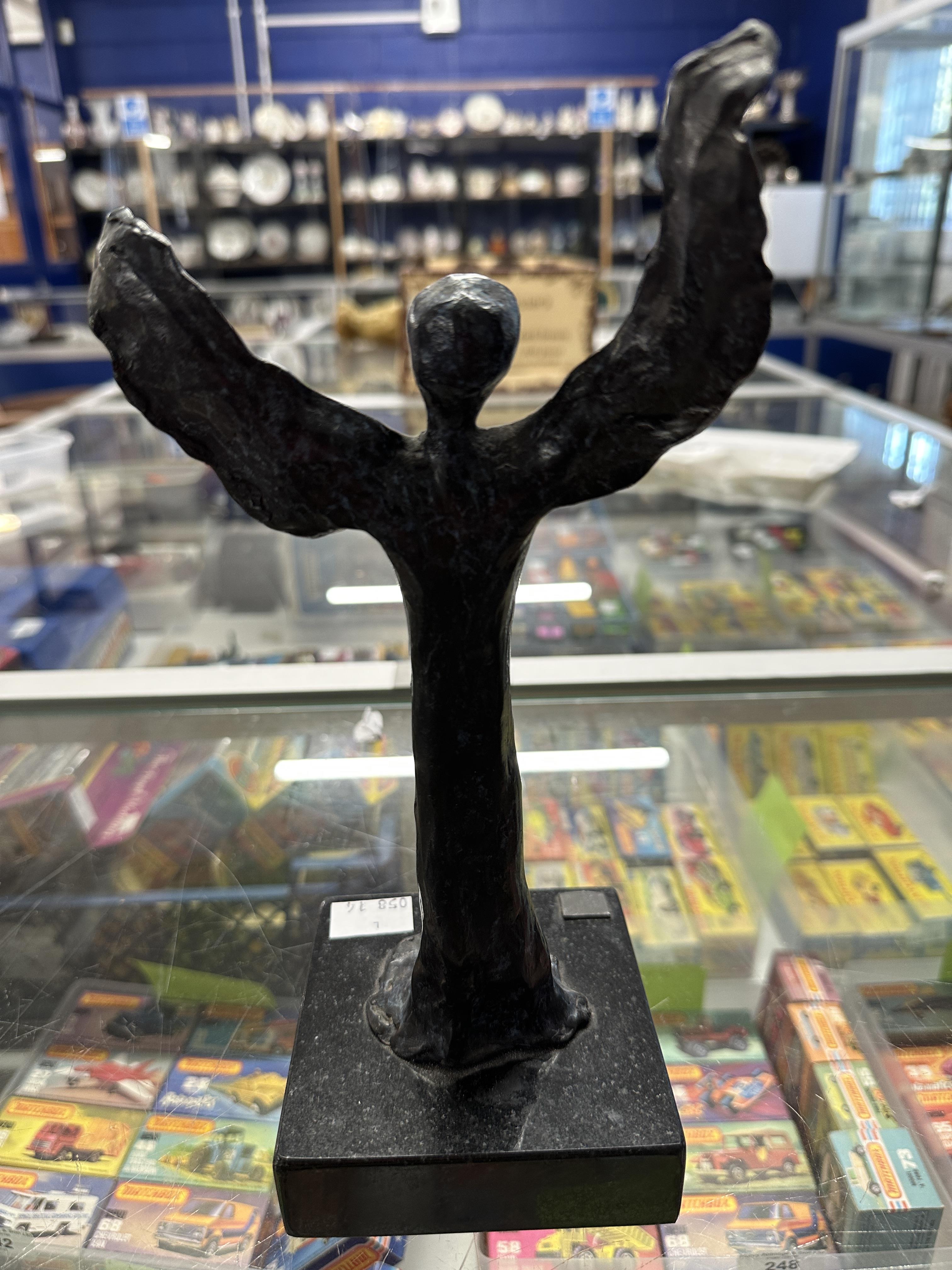 Caroline Stanley, British b. 1948: Bronze Angel Series Hydra on a black marble base with plaque, - Image 2 of 2