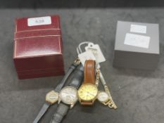 Watches: Ladies 9ct gold round Arabic dial on black strap. Gentleman's stainless steel Cyma