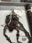Corkscrew/Wine Collectibles: 19th cent. French Chatelaine in bright cut steel, 4 hangers
