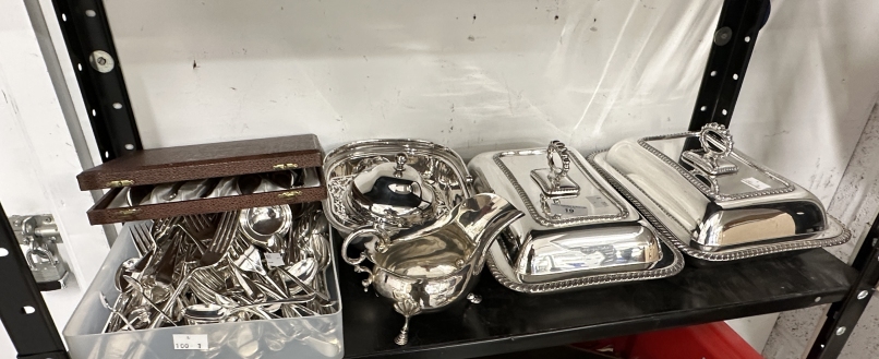 Early 20th cent. Electroplate serving dishes with covers x 2, sauce boat, small dishes, Rattail - Image 2 of 2