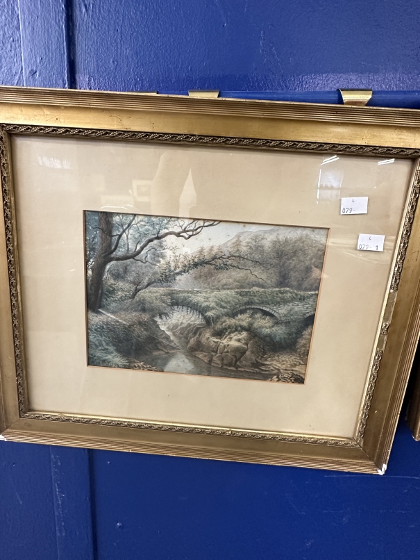 Andrew Beer (1862-1954): Watercolour on paper, moorland stream with a figure and a dog in the mid - Image 2 of 2