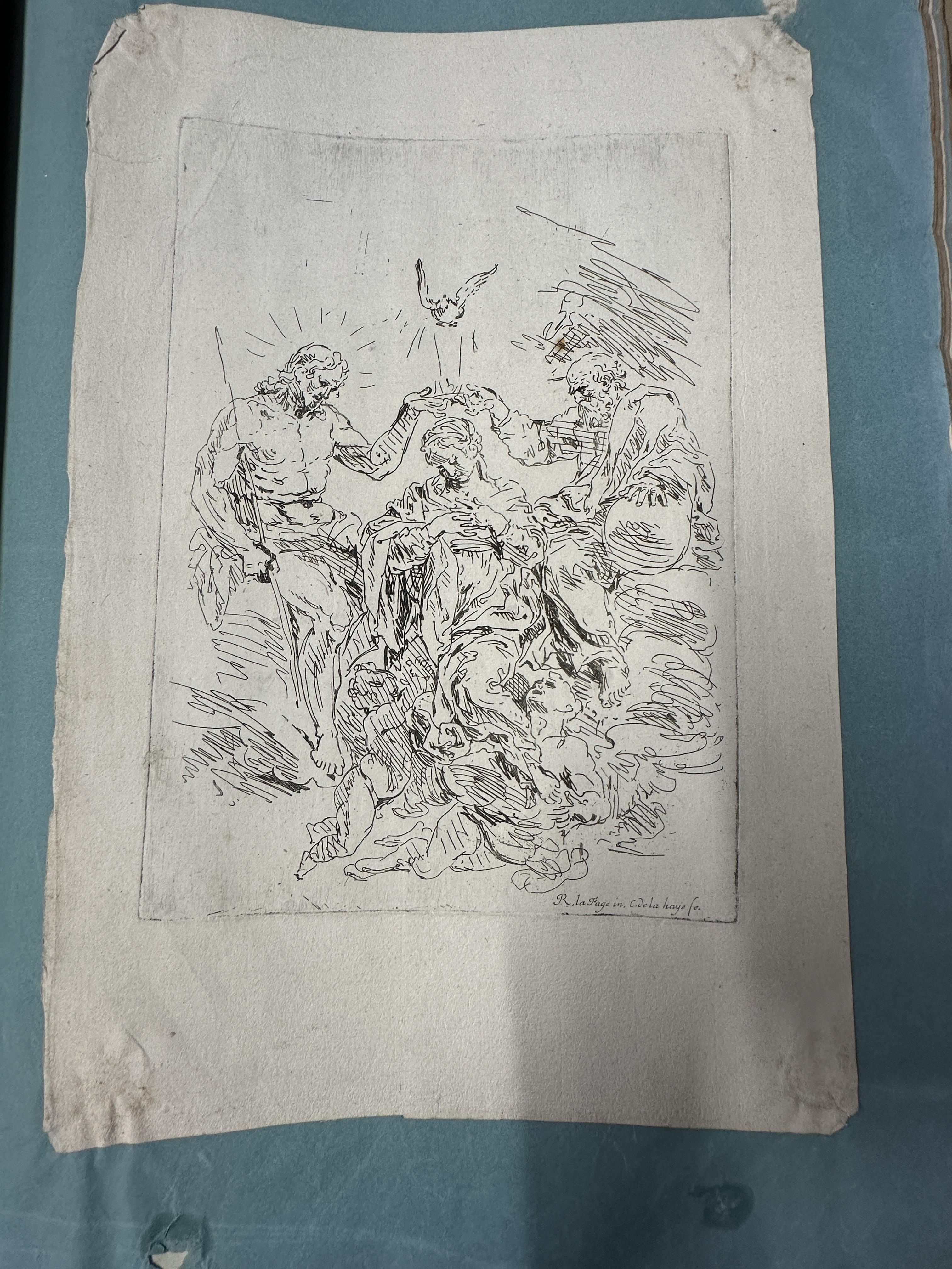 19th cent. Scrap album containing etchings, engravings, coloured lithographs, and pencil studies, - Image 5 of 8