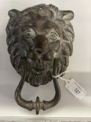 19th cent. Metalware: Bronze lion's head door knocker. 8¼ins.