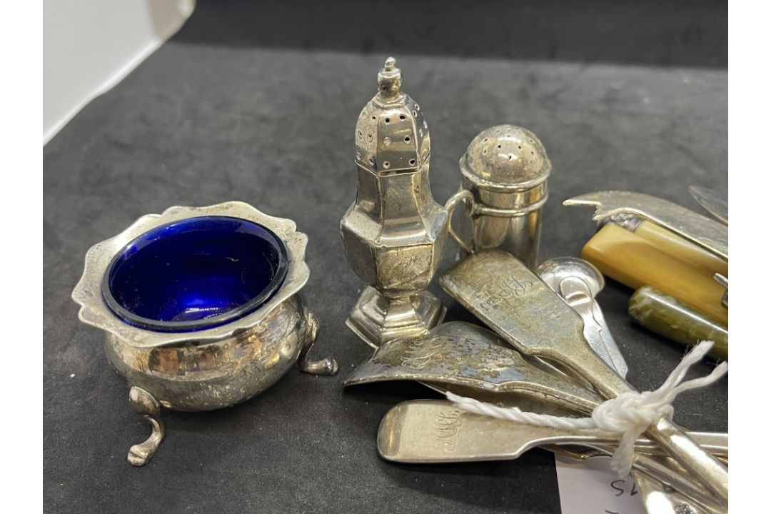 Hallmarked Silver: Assorted items of flatware and condiments, plus items of silver plated flatware. - Image 3 of 3