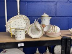 20th cent. Dresden coffee pot painted with bouquets of flowers. New Hall cups and saucer red and