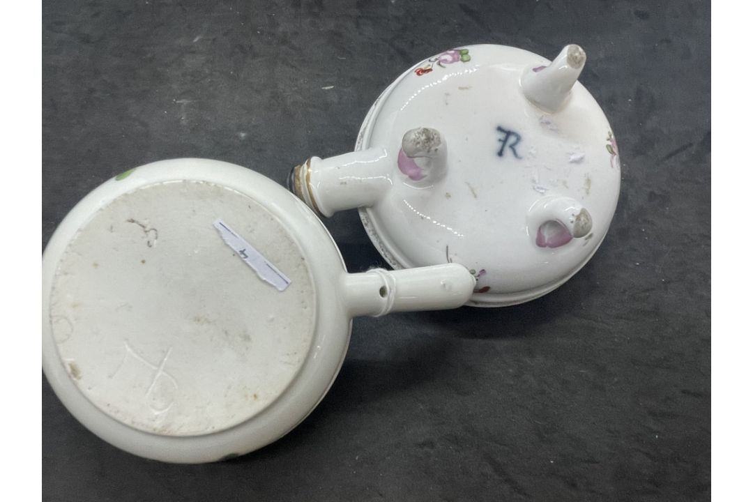 Late 18th cent. Two French porcelain saucepans or warming pots and covers, one Marseilles and - Image 3 of 3