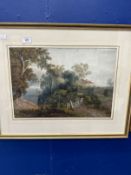 19th cent. British School: Watercolour County Track in Wooded Lake