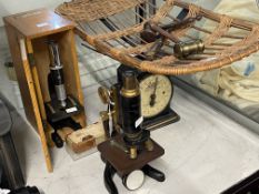 Scientific Instruments: Child's microscope, chrome and cast iron, reflector plate missing but