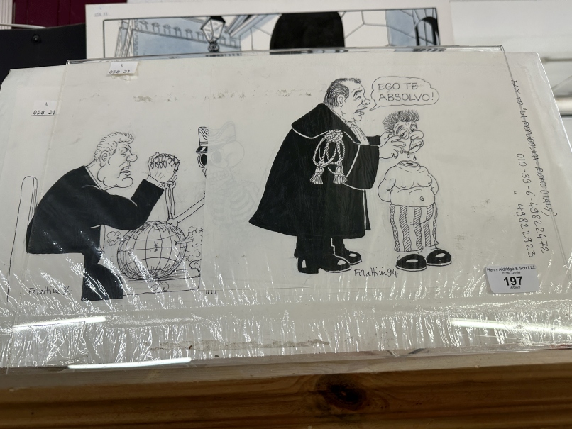 Giorgio Forattini: 20th cent. Italian pen and ink, La Repubblica, satirical cartoons, 'Ego ti