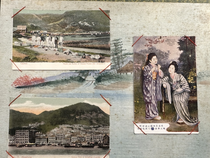 Early 20th cent. Black lacquer albums of Chinese, Japanese and Maltese postcards from the early 20th