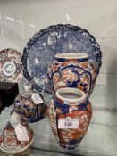 19th cent. Japanese Arita charger blue and white with wavy edge, central panel depicting mythical