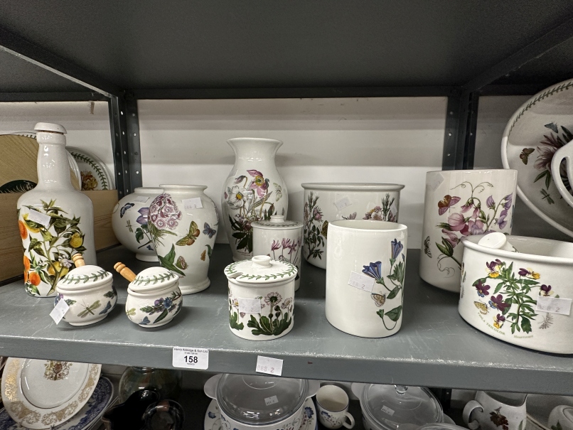 20th cent. Ceramics: Condiments, Portmeirion, rose bowl, preserve pot, two tube vases, pinch neck