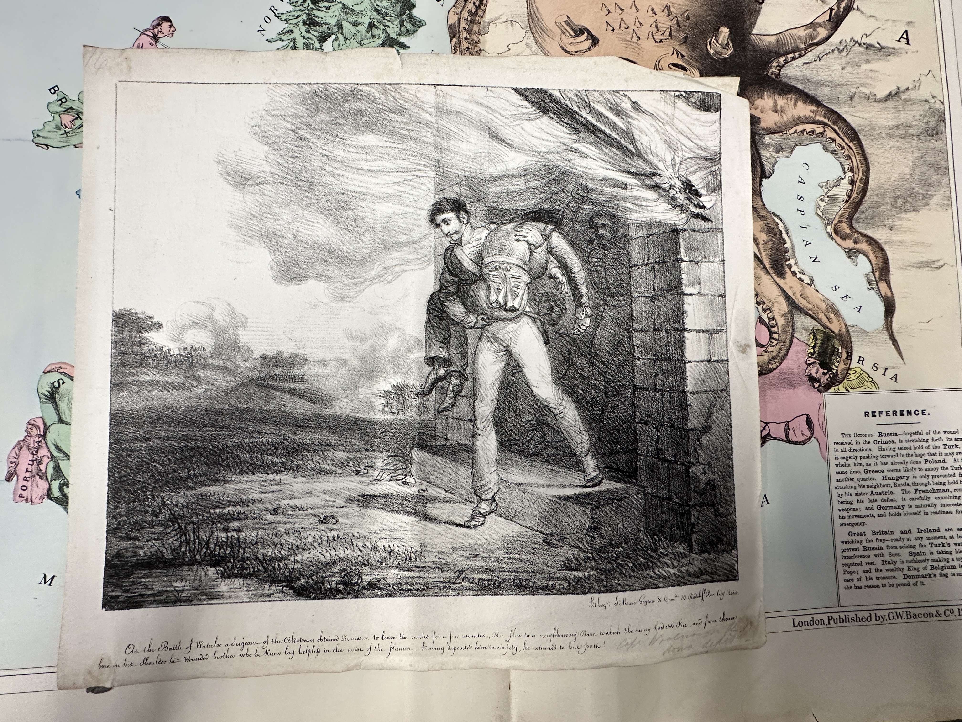 19th cent. Scrap album containing etchings, engravings, coloured lithographs, and pencil studies, - Image 2 of 8