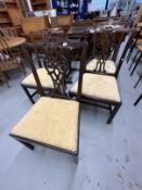 19th cent. Mahogany harlequin set of four dining chairs with carved splat backs.
