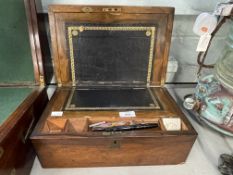 19th cent. Rosewood writing slope containing a roll tip black biro self filled, marmite bakelite