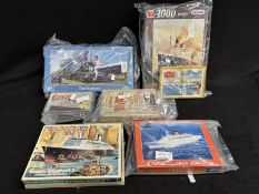 OCEAN LINER: Collection of jigsaws including 500-piece Queen Elizabeth 2, Vistafjord jigsaw, Largest