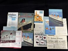OCEAN LINER: Cunard-White Star R.M.S. Queen Mary, R.M.S. Queen Elizabeth ephemera, and abstract of