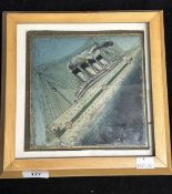 H.M.H.S. BRITANNIC: Reverse glass commemorative tile of S.S. Britannic in hospital livery. 7ins.