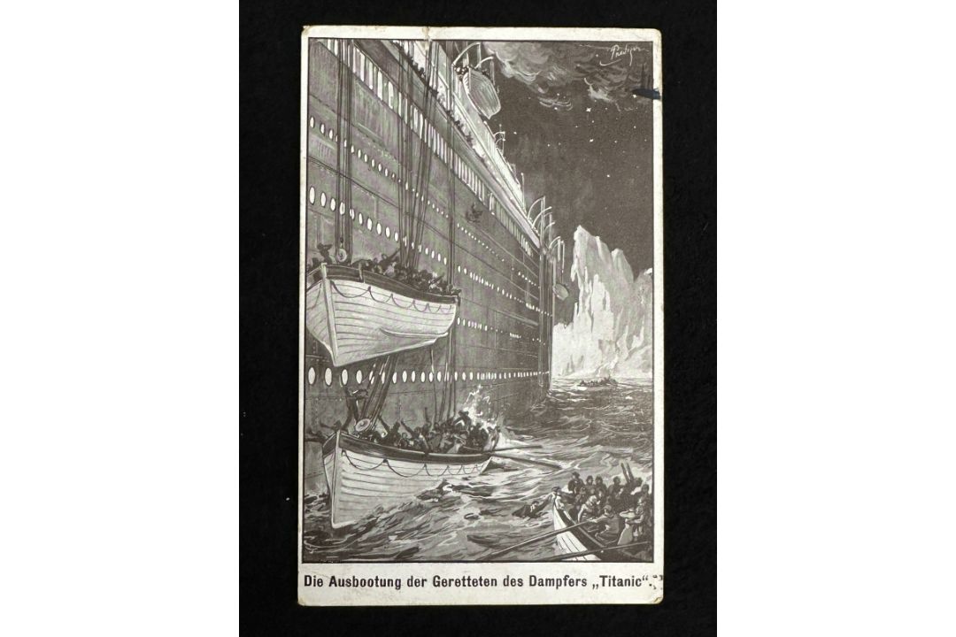 R.M.S. TITANIC: Unusual German postcard 'Lowering the Lifeboats' postally used 14 May 1912. - Image 1 of 2