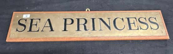 OCEAN LINER: Sea Princess brass nameplate. 35ins.