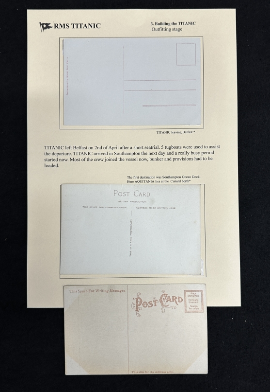 R.M.S. TITANIC: Real photo postcard of Titanic. Plus two others one Olympic, the other shows - Image 2 of 2