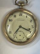 Watches: Yellow metal open faced pocket watch, ivory coloured dial, Arabic numerals, tests as 9ct