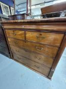 19th cent. Mahogany chest of drawers, three long and two short, side pillars and concealed top