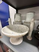 Unsigned large vases with treebark texture in hues of blue, green and brown, a pair. 12¼ins. Plus