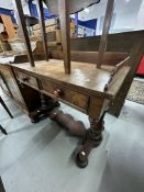 19th cent. Mahogany hall table with gallery and single stretcher plus period oak jointed hall table
