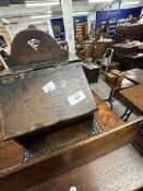 Late 17th/early 18th cent. Oak candlebox, plus 19th century knife tray and egg rack.