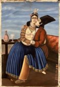 Persian Art: Early 20th cent. Qajar oil on canvas. 26ins. x 38ins.