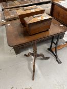 19th cent. Mahogany and rosewood sarcophagus shaped tea caddies on bun feet x 2 plus a mahogany side