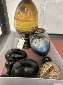 20th cent. Russian Easter Eggs, with studies depicting a church, a river scene, and one other