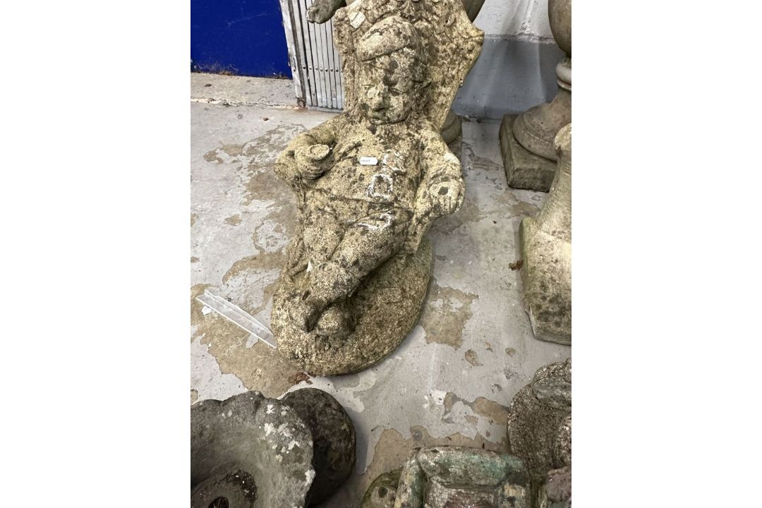 Gardenalia: Reconstituted stone three garden gnomes, a boot, moles (5 in total) - Image 2 of 2