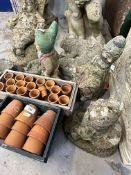 Gardenalia: Reconstituted stone three garden gnomes, a boot, moles (5 in total)
