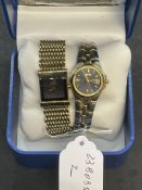 Watches: Ladies Citizen bracelet watches, one with a blue round dial the other with a black dial