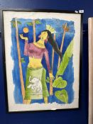 Indian Art: M.F. Hussain 1915-2011 watercolour on handmade paper Kerela Series. 33ins. x 24ins.