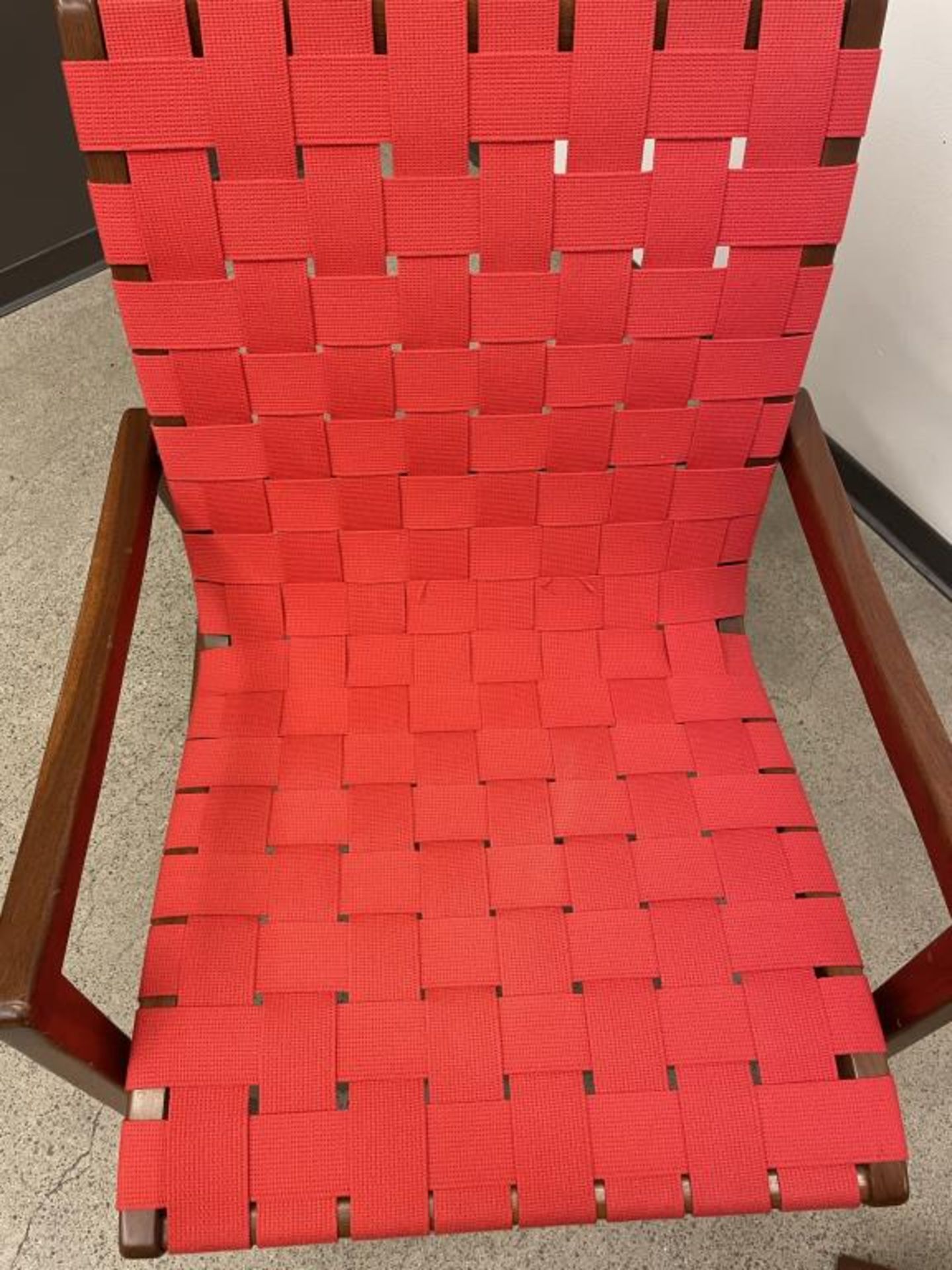 (2qty) Knoll Studio Risom Lounge Chair's Walnut/Red - Image 4 of 6