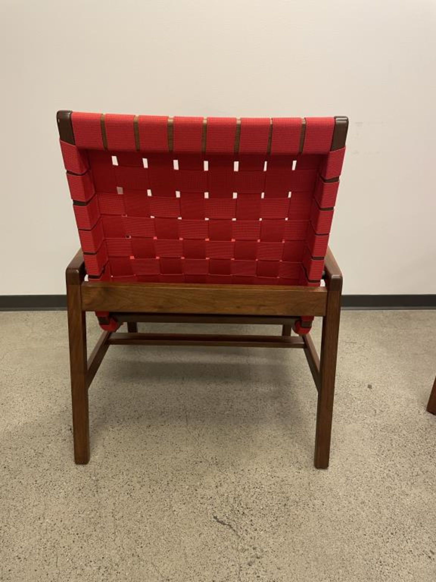 (2qty) Knoll Studio Risom Lounge Chair's Walnut/Red - Image 3 of 6