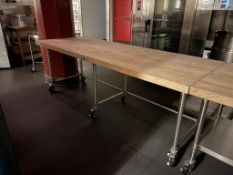 Maple Top Table w/ S.S Base on Wheels 96