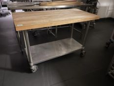 Maple Top Table w/ S.S Base on Wheels 48
