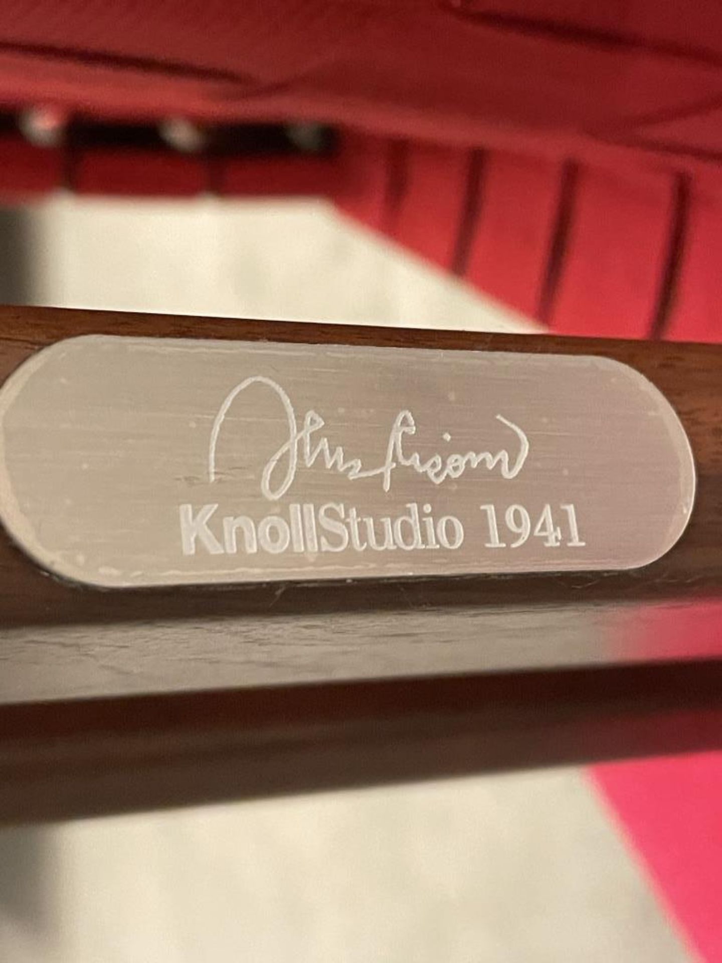 (2qty) Knoll Studio Risom Lounge Chair's Walnut/Red - Image 6 of 6
