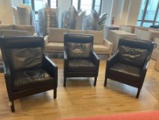 (3qty) Black Leather Restoration Hardware Armchairs