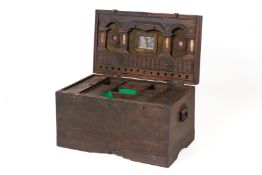 AN ANGLO INDIAN TEAK BRASS BOUND MANDALAY BOX