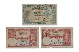 SARAWAK CHARLES BROOKE 1 DOLLAR 1935; 10 CENTS 1940 (3)