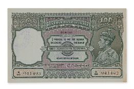RESERVE BANK OF INDIA GEORGE VI 100 RUPEES 1943