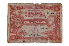 SARAWAK CHARLES BROOKE 10 DOLLARS 1937