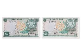 SINGAPORE ORCHID SERIES 5 DOLLAR 1967 CONSECUTIVE (2)